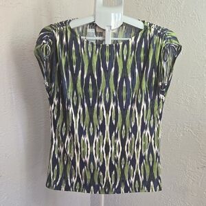 MICHAEL Michael Kors Ikat Print Blouse in Green and Navy Buisness Casual Office